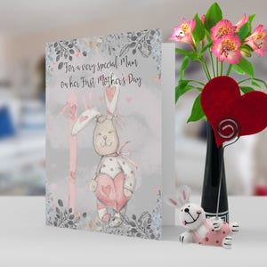 1ère mère de carte de voeux de jour, avec petit bébé lapin, peut être adapté pour Nana, grand-mère et de fils étape fils, fille, etc.