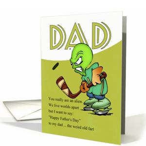 Lustige Alien Spielhockey, Vatertagskarte - Papa, Old Fart - 5x7 pro Kartenvorrat