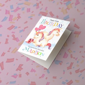 Personalised Unicorn Duo. Birthday Card. Any age from 1 to 90. Daughter etc