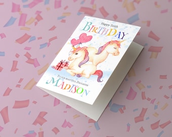 Personalised Unicorn Duo. Birthday Card. Any age from 1 to 90. Daughter etc