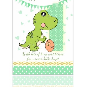 1er Birthday Card, green Dinosaur Card, Babys 1st Card - Une jolie petite carte qui ne manquera pas d'apporter un sourire, avec un joli verset