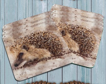 Set di 4 hedgehog / hedgehog grunge art / Home Gift / Home ware / Coasters / New Home / Gift / single disponibile