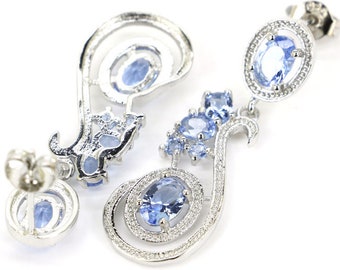 Sterling Silver Rich Blue Violet Tanzanite Gemstone Drop Earrings