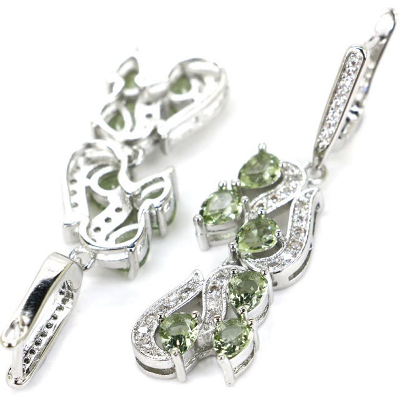 Sterling Silver Green Amethyst Gemstone Drop Earrings With AAA CZ Accents