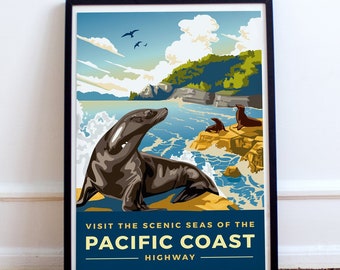 Cartel de viaje de la costa del Pacífico / Sin enmarcar