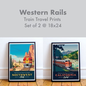 Set of 2 |  Southwest Chief, California Zephyr | Train Travel Poster |  Unframed