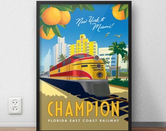 El Campeón, Cartel de Viajes Ferroviarios de la Costa Este de Florida / / Sin enmarcar