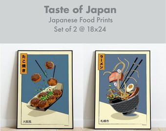 Conjunto de 2 / Ramen y Takoyaki / Impresión de alimentos / Sin marco