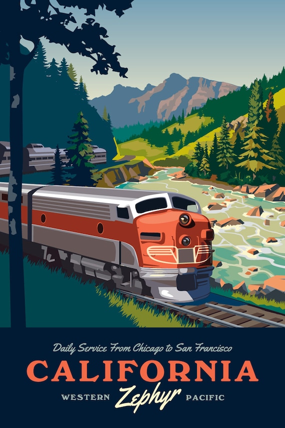 24/"x36/" Vintage Travel Poster on Canvas California Zephyr Western Pacific