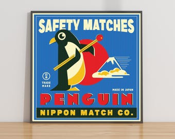 Cerillas de seguridad Penguin, de inspiración vintage, con estampado retro de semitonos