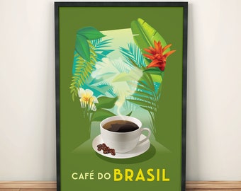 Ilustración de café brasileña inspirada en mediados del siglo xiii / / Sin enmarcar