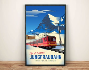 Póster de tren de Jungfrau Railway, Suiza, Oberland bernés (sin marco)