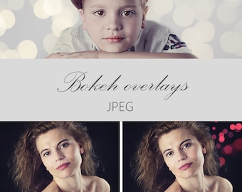 May include: Two images showing the effect of a bokeh overlay. The first image shows a woman with curly brown hair wearing a white off-the-shoulder top. The second image shows the same woman with a red bokeh overlay.
