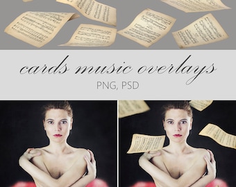 Flying Music Cards Photo Overlays: Digital Scrapbook (PSD, PNG)