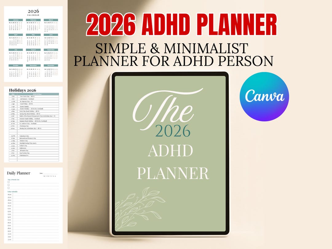 2026 ADHD Digital Planner | Editable, Printable, Canva Template | Daily ...