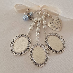 Triple Bouquet Charm, Wedding memorial charm, Silver Oval Bridal Bouquet Locket, &quot;always in heart&quot; charm, angelcharm, clear covers, Gift Bag
