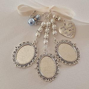 Triple Bouquet Charm, Wedding memorial charm, Silver Oval Bridal Bouquet Locket, "always in heart" charm, angelcharm, clear covers, Gift Bag