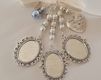 Triple Bouquet Charm, Wedding memorial charm, Silver Oval Bridal Bouquet Locket, "always in heart" charm, angelcharm, clear covers, Gift Bag