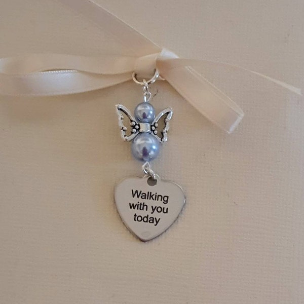 Bouquet charm, Memorial Charm, Bridal Charm, Wedding Bouquet charm, hand crafted Angel "Walking with you today" Charm & Gift Bag