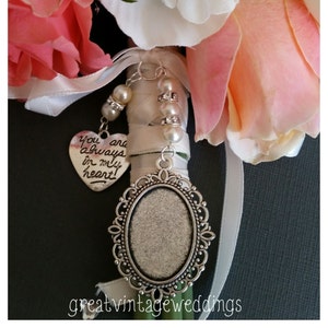 Beautiful Wedding Bouquet Photo Charm Photo Frame Silver Pendant Locket and Heart Charm glass cover & Gift Bag image 1