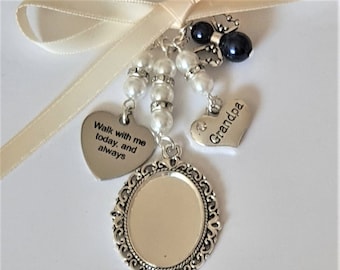 Bridal Bouquet Charm, Wedding locket, Silver Oval Locket, "Walk with me today and always" charm "Grandpa" Charm, angel charm & Gift Bag