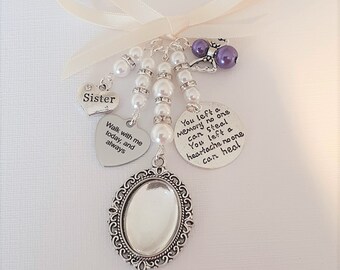 Bridal Bouquet Memorial Photo Charm, Wedding Bouquet Locket, sister and angel charms,
