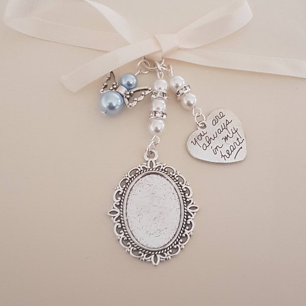 Bouquet Charm, Wedding memorial charm, Silver Oval Bridal Bouquet Locket, "always in heart" charm, Angel Charm, a clear cover & Gift Bag