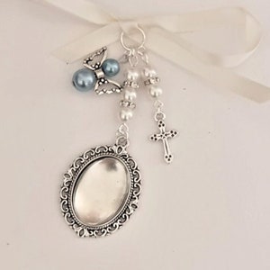 Memorial Charm, Bouquet Charm, Wedding locket, Silver Oval Bridal Bouquet Locket, cross charm, Angel Charm, a clear cover & Gift Bag image 1