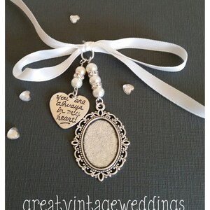 Beautiful Wedding Bouquet Photo Charm Photo Frame Silver Pendant Locket and Heart Charm glass cover & Gift Bag image 3