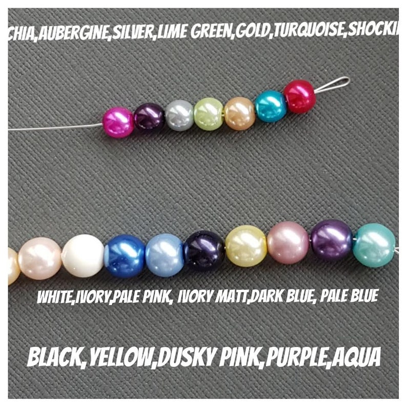 May include: Two strands of round beads in various colors including fuchsia, aubergine, silver, lime green, gold, turquoise, shocking pink, white, ivory, pale pink, dark blue, pale blue, black, yellow, dusky pink, purple, and aqua on thin wire.