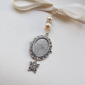 Bridal Wedding Bouquet Charm Photo Charm Bridal Memory Charm Oval Round Silver Photo Frame Locket Pendant, butterfly charm & Gift Bag