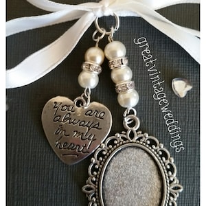 Beautiful Wedding Bouquet Photo Charm Photo Frame Silver Pendant Locket and Heart Charm glass cover & Gift Bag image 4