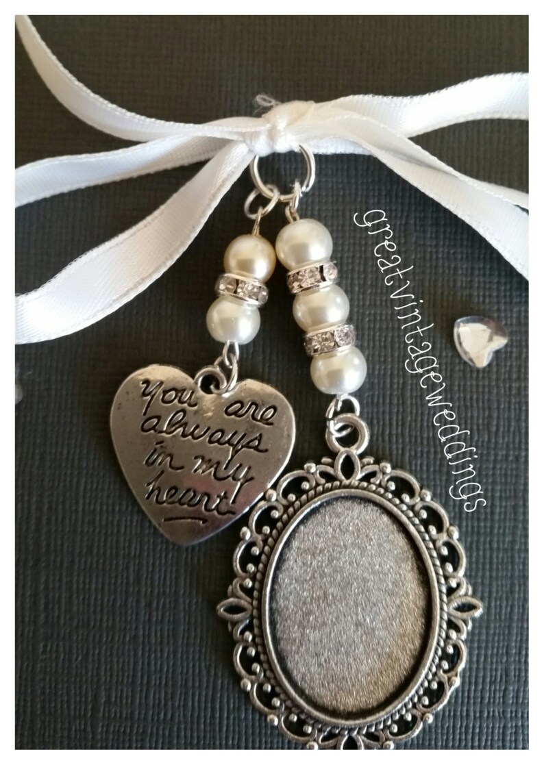 Beautiful Wedding Bouquet Photo Charm Photo Frame Silver Pendant Locket and Heart Charm glass cover & Gift Bag image 4