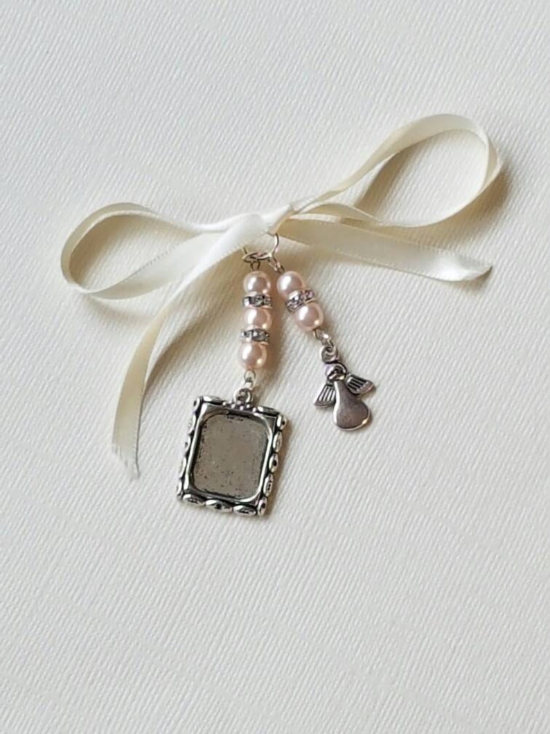 Wedding Bouquet Photo Frame Charm Silver Oblong Locket And Wedding Bouquet Photo Frame Charm Silver Oblong Locket And Angel With Pale