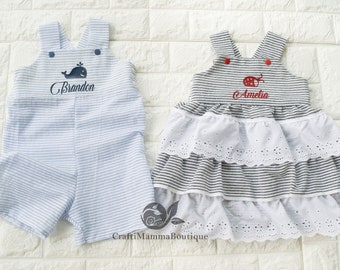 UK Sisters Brothers Matching Kids Toddler Boys Girls Christmas Plaid Romper New
