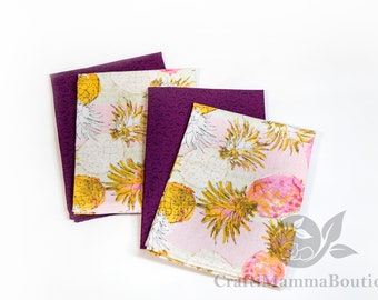 Large cloth Dinner napkins, Pineapple Table hand linens, gold fuchsia cotton towels, hospitality farmhouse cottage design kitchen décor