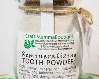 Natural Tooth cleaning Powder, mineral rich, detoxifying, ZERO WASTE packaging, in Glass Jar, NON toxic oral care, fluoride free