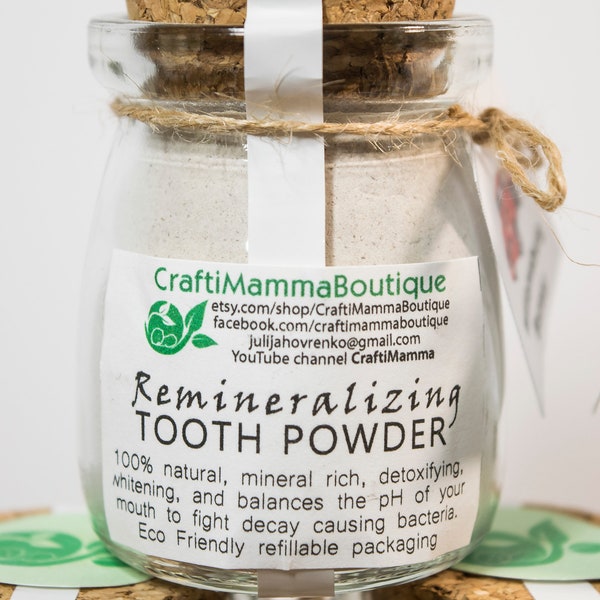 Natural Tooth cleaning Powder, mineral rich, detoxifying, ZERO WASTE packaging, in Glass Jar, NON toxic oral care, fluoride free