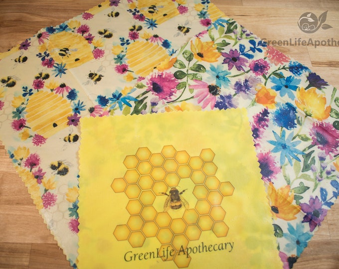 Beeswax Food Wraps, Natural Organic Beeswax Wraps, Eco-Friendly Sustainable Reusable Food Storage, zero waste, plastic free lunch packaging