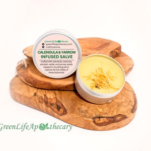Calendula and Yarrow Salve | Herbal Infused Skin Balm | Soothing Botanical Salve with Plantain, Rosemary, Nettle | Natural Skincare