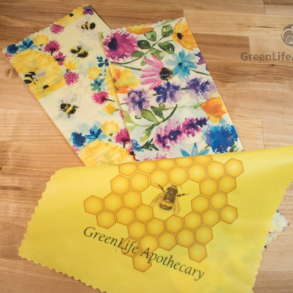 Beeswax Food Wraps, Natural Organic Beeswax Wraps, Eco-Friendly Sustainable Reusable Food Storage, zero waste, plastic free lunch packaging