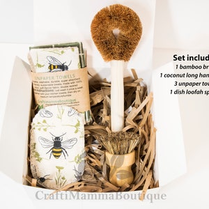 Eco Friendly Cleaning Kit/ GIFT BOX, Zero Waste gifts, housewarming gifts, bamboo cleaning supplies home essentials products no waste bundle