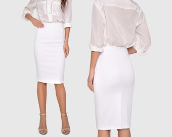 Women's Pencil Skirt, White Pencil Skirt, High waist white skirt, Tight White skirt, High waist skirt, White skirt below the knee