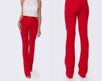 Red pants, Red women's pants, Red women's trousers, Red women's  flared pants, Red High Waist Pants