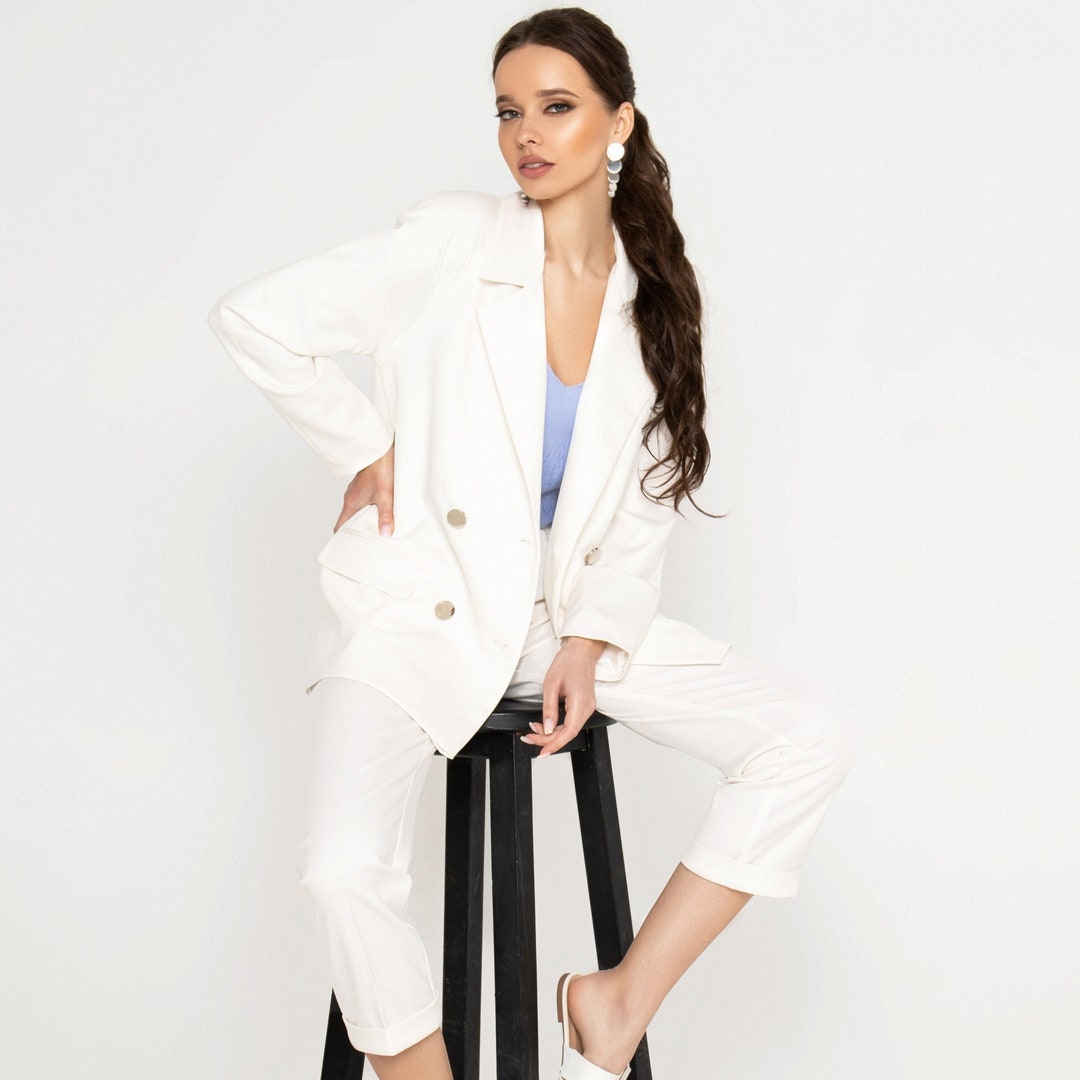 White Women Suit With Trousers, Women White Set Jacket and Pants, Women ...