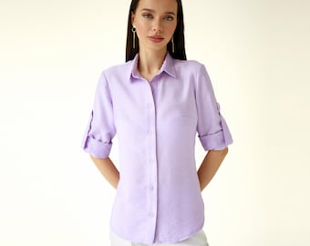 Lilac viscose women&#39;s slim fit shirt, Women&#39;s lilac Natural Shirt, beautiful light women&#39;s blouse, Elegant shirt with buttons