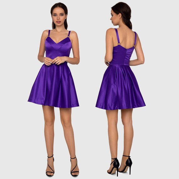 Womens Baby-doll Dress, Purple Mini Dress, Women's Dress With a Full Skirt,  Satin Short Dress, Purple Cocktail Dress, Special Occasion Dress - Etsy