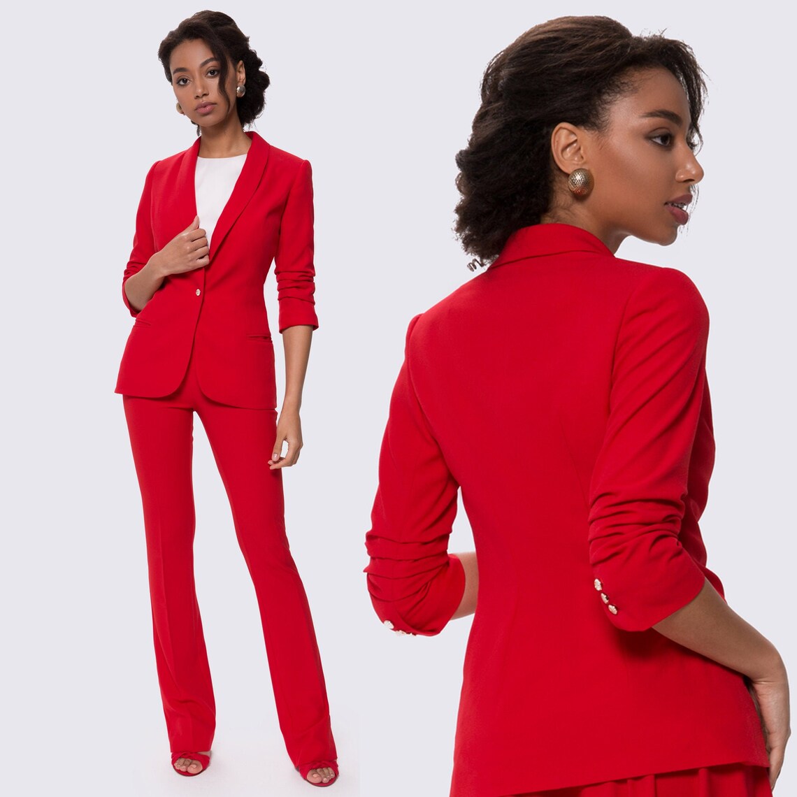 Women's Red Pantsuit Women's Red Set with a Jacket Etsy