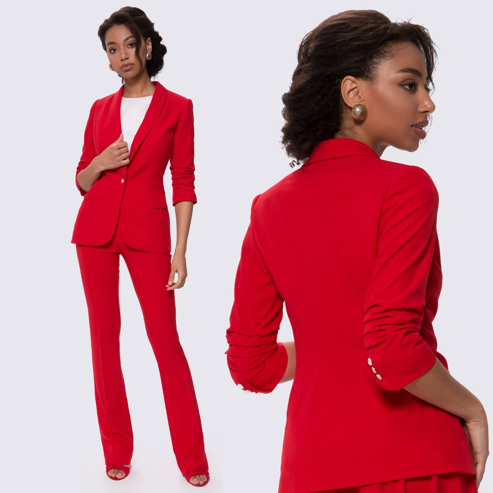 Women's Red Pantsuit Women's Red Set with a Jacket Etsy
