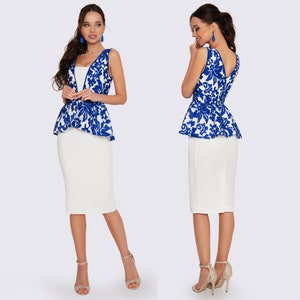 Custodia estiva da donna con basco, abito estivo guipure per occasioni speciali, abito bianco con guipure blu reale, abito da sposa in pizzo